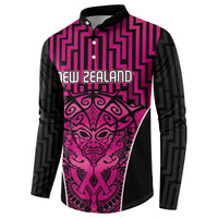 Custom Basketball New Zealand Button Sweatshirt Pink Maori Ta Moko Indigenous LT9 - Polynesian Pride