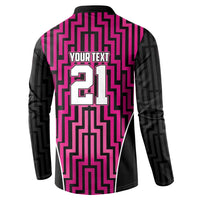 Custom Basketball New Zealand Button Sweatshirt Pink Maori Ta Moko Indigenous LT9 - Polynesian Pride