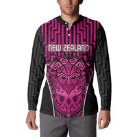 Custom Basketball New Zealand Button Sweatshirt Pink Maori Ta Moko Indigenous LT9 - Polynesian Pride