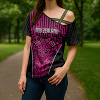Custom Basketball New Zealand Cross Shoulder Shirt Pink Maori Ta Moko Indigenous - Polynesian Pride