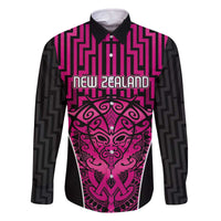 Custom Basketball New Zealand Family Matching Off The Shoulder Long Sleeve Dress and Hawaiian Shirt Pink Maori Ta Moko Indigenous - Polynesian Pride