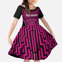 Custom Basketball New Zealand Family Matching Off Shoulder Maxi Dress and Hawaiian Shirt Pink Maori Ta Moko Indigenous - Polynesian Pride