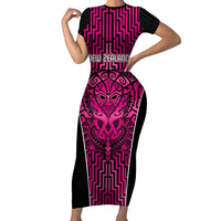 Custom Basketball New Zealand Family Matching Short Sleeve Bodycon Dress and Hawaiian Shirt Pink Maori Ta Moko Indigenous - Polynesian Pride