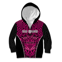 Custom Basketball New Zealand Kid Hoodie Pink Maori Ta Moko Indigenous - Polynesian Pride