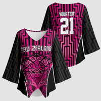 Custom Basketball New Zealand Kimono Sleeve Blouse Pink Maori Ta Moko Indigenous - Polynesian Pride