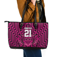 Custom Basketball New Zealand Leather Tote Bag Pink Maori Ta Moko Indigenous - Polynesian Pride