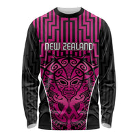 Custom Basketball New Zealand Long Sleeve Shirt Pink Maori Ta Moko Indigenous LT9 Unisex Pink - Polynesian Pride