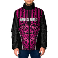 Custom Basketball New Zealand Padded Jacket Pink Maori Ta Moko Indigenous - Polynesian Pride