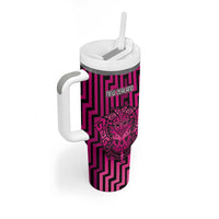 Custom Basketball New Zealand Tumbler With Handle Pink Maori Ta Moko Indigenous - Polynesian Pride