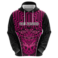 Custom Basketball New Zealand Zip Hoodie Pink Maori Ta Moko Indigenous - Polynesian Pride