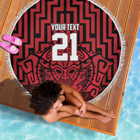 Custom Basketball New Zealand Beach Blanket Red Maori Ta Moko Indigenous - Polynesian Pride
