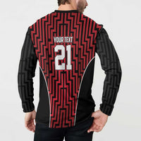 Custom Basketball New Zealand Button Sweatshirt Red Maori Ta Moko Indigenous - Polynesian Pride