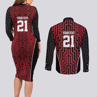 Custom Basketball New Zealand Couples Matching Long Sleeve Bodycon Dress and Long Sleeve Button Shirt Red Maori Ta Moko Indigenous LT9 - Polynesian Pride