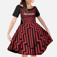 Custom Basketball New Zealand Family Matching Off The Shoulder Long Sleeve Dress and Hawaiian Shirt Red Maori Ta Moko Indigenous - Polynesian Pride