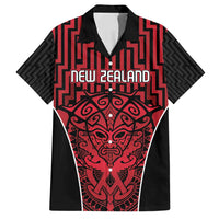 Custom Basketball New Zealand Family Matching Off Shoulder Short Dress and Hawaiian Shirt Red Maori Ta Moko Indigenous - Polynesian Pride