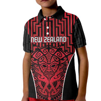 Custom Basketball New Zealand Kid Polo Shirt Red Maori Ta Moko Indigenous - Polynesian Pride