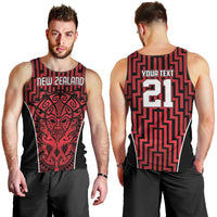 Custom Basketball New Zealand Men Tank Top Red Maori Ta Moko Indigenous - Polynesian Pride
