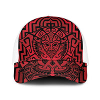 Basketball New Zealand Mesh Trucker Cap Red Maori Ta Moko Indigenous LT9 One Size White Red - Polynesian Pride