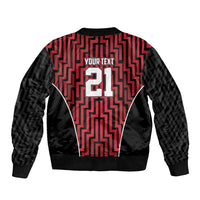 Custom Basketball New Zealand Sleeve Zip Bomber Jacket Red Maori Ta Moko Indigenous - Polynesian Pride