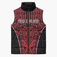 Custom Basketball New Zealand Sleeveless Puffer Jacket Red Maori Ta Moko Indigenous - Polynesian Pride