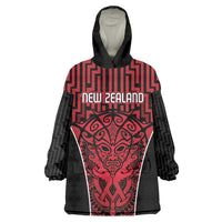 Custom Basketball New Zealand Wearable Blanket Hoodie Red Maori Ta Moko Indigenous - Polynesian Pride