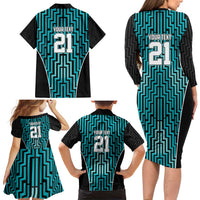 Custom Basketball New Zealand Family Matching Long Sleeve Bodycon Dress and Hawaiian Shirt Teal Maori Ta Moko Indigenous - Polynesian Pride