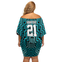 Custom Basketball New Zealand Family Matching Off Shoulder Short Dress and Hawaiian Shirt Teal Maori Ta Moko Indigenous - Polynesian Pride