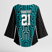 Custom Basketball New Zealand Kimono Sleeve Blouse Teal Maori Ta Moko Indigenous - Polynesian Pride