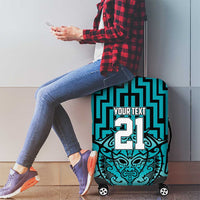 Custom Basketball New Zealand Luggage Cover Teal Maori Ta Moko Indigenous - Polynesian Pride