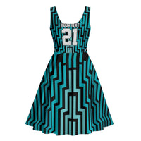 Custom Basketball New Zealand Midi Dress Teal Maori Ta Moko Indigenous - Polynesian Pride