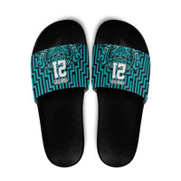 Custom Basketball New Zealand Slide Sandals Teal Maori Ta Moko Indigenous - Polynesian Pride