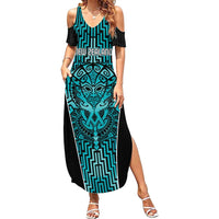 Custom Basketball New Zealand Summer Maxi Dress Teal Maori Ta Moko Indigenous - Polynesian Pride
