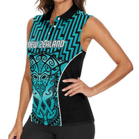 Custom Basketball New Zealand Women Sleeveless Polo Shirt Teal Maori Ta Moko Indigenous - Polynesian Pride