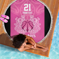 New Zealand Custom Beach Blanket Fire Basketball Maori Tribal Pink - Polynesian Pride