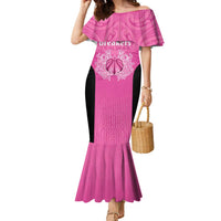 New Zealand Custom Family Matching Mermaid Dress and Hawaiian Shirt Fire Basketball Maori Tribal Pink - Polynesian Pride