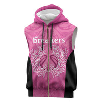 New Zealand Custom Sleeveless Zip Hoodie Fire Basketball Maori Tribal Pink - Polynesian Pride