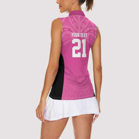 New Zealand Custom Women Sleeveless Polo Shirt Fire Basketball Maori Tribal Pink - Polynesian Pride