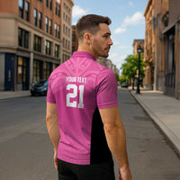 New Zealand Custom Zipper Polo Shirt Fire Basketball Maori Tribal Pink - Polynesian Pride