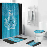 New Zealand Custom Bathroom Set Fire Basketball Maori Tribal Sky Blue - Polynesian Pride