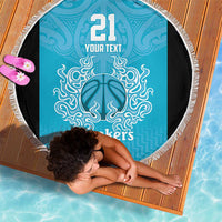 New Zealand Custom Beach Blanket Fire Basketball Maori Tribal Sky Blue - Polynesian Pride