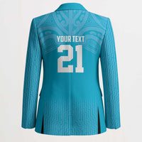 New Zealand Custom Blazer Fire Basketball Maori Tribal Sky Blue - Polynesian Pride