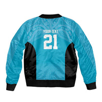 New Zealand Custom Bomber Jacket Fire Basketball Maori Tribal Sky Blue - Polynesian Pride