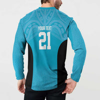 New Zealand Custom Button Sweatshirt Fire Basketball Maori Tribal Sky Blue LT9 - Polynesian Pride