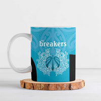 New Zealand Custom Ceramic Mug Fire Basketball Maori Tribal Sky Blue - Polynesian Pride