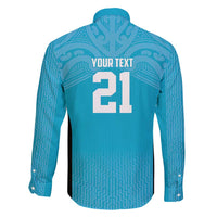 New Zealand Custom Family Matching Long Sleeve Bodycon Dress and Hawaiian Shirt Fire Basketball Maori Tribal Sky Blue - Polynesian Pride