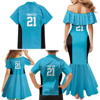 New Zealand Custom Family Matching Mermaid Dress and Hawaiian Shirt Fire Basketball Maori Tribal Sky Blue - Polynesian Pride