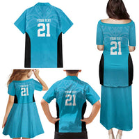 New Zealand Custom Family Matching Puletasi and Hawaiian Shirt Fire Basketball Maori Tribal Sky Blue - Polynesian Pride