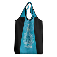 New Zealand Custom Grocery Bag Fire Basketball Maori Tribal Sky Blue - Polynesian Pride