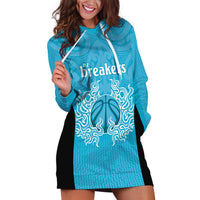 New Zealand Custom Hoodie Dress Fire Basketball Maori Tribal Sky Blue - Polynesian Pride
