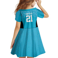 New Zealand Custom Kid Short Sleeve Dress Fire Basketball Maori Tribal Sky Blue - Polynesian Pride